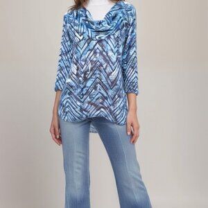 Ruby Rd. Long Sleeve Blue Pullover Top with Tie Up Casual Cowl Neck Size Small